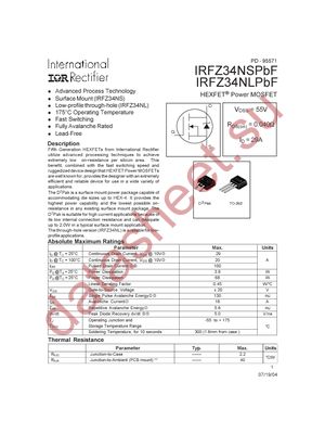 IRFZ34NLPBF datasheet  